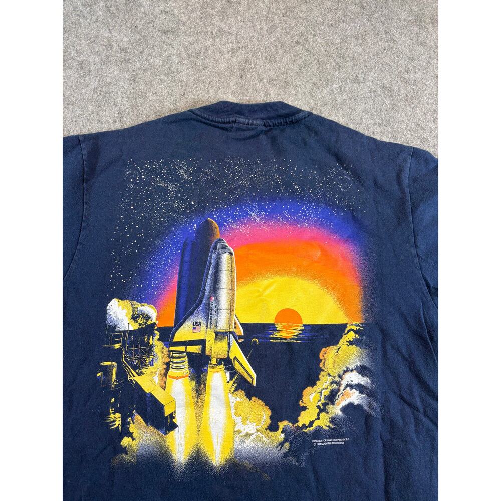 Vintage 90s NASA Space Shuttle Pocket T Shirt Mens Medium Blue Graphic Casual